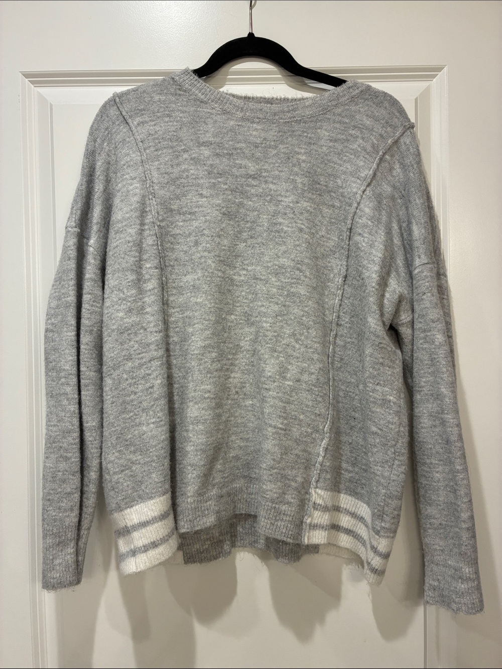 Pinch Gray and White Striped Hem Sweater